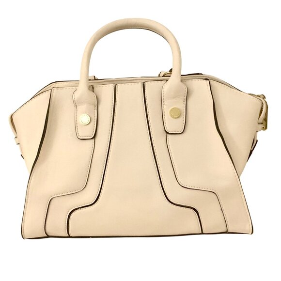 Steve Madden Cream Satchel Bag Handbag Tassel Accent Black Gold Details - Picture 4 of 15
